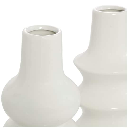 11" White Ceramic Abstract Vase Set